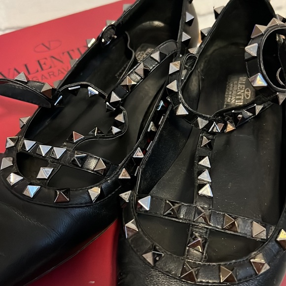 VALENTINO rockstud ballet flat w/ straps in Matte Black - Picture 2 of 5